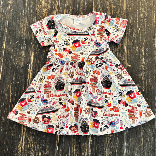Castaway Cruise Mouse girls twirl dress with flutter sleeve