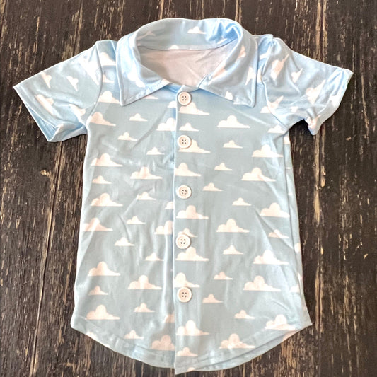 Toy inspired cloud button down boys shirt