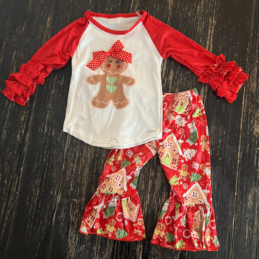 Gingerbread girl Christmas pants outfit with bow