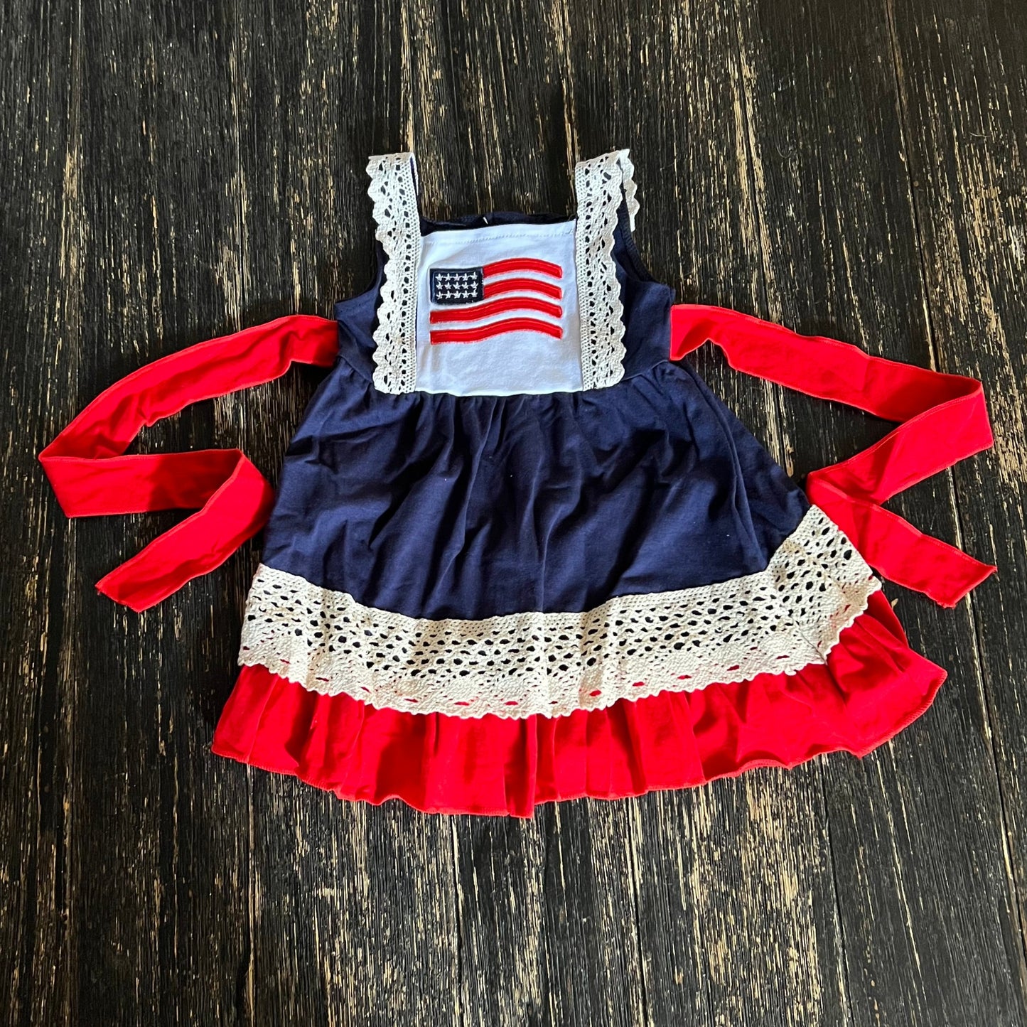 USA red white and blue embroidered flag dress