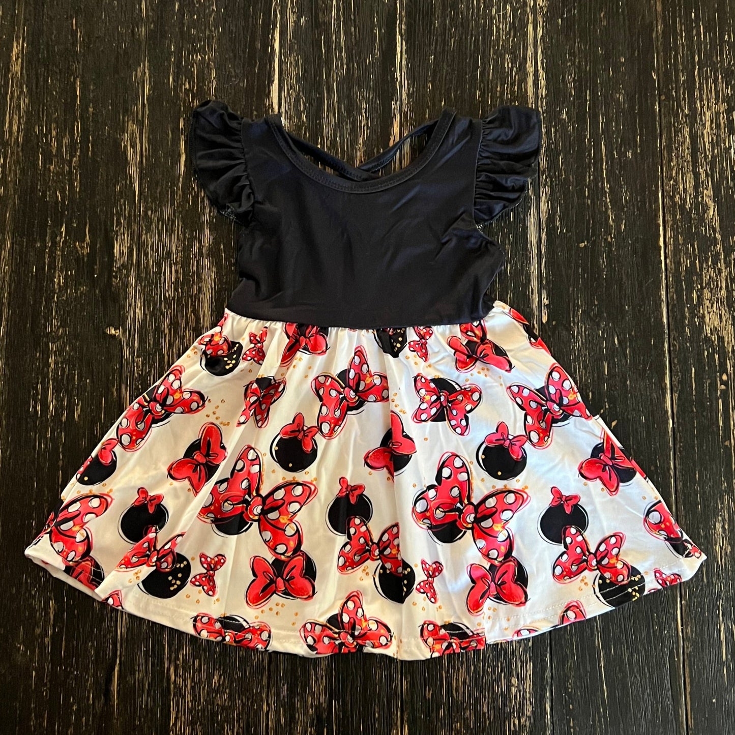 Mouse bow polka dot dress with flutter sleeve