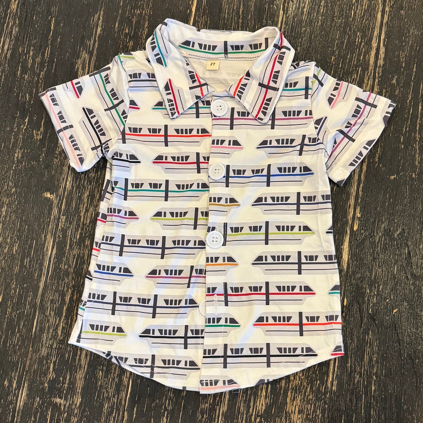 Monorail theme park inspired button down boy's shirt