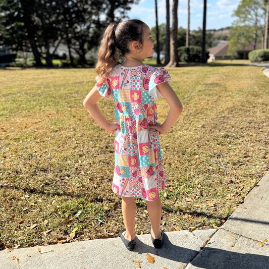 Colorful baseball flutter sleeve dress