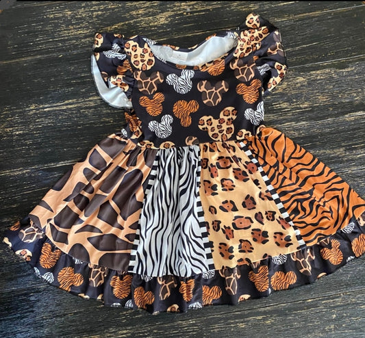 Mouse animal print boutique style dress with flutter sleeves