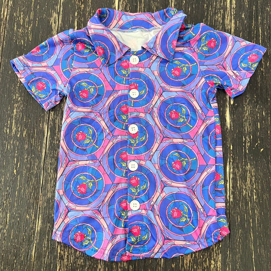 Enchanted rose inspired button down boys shirt