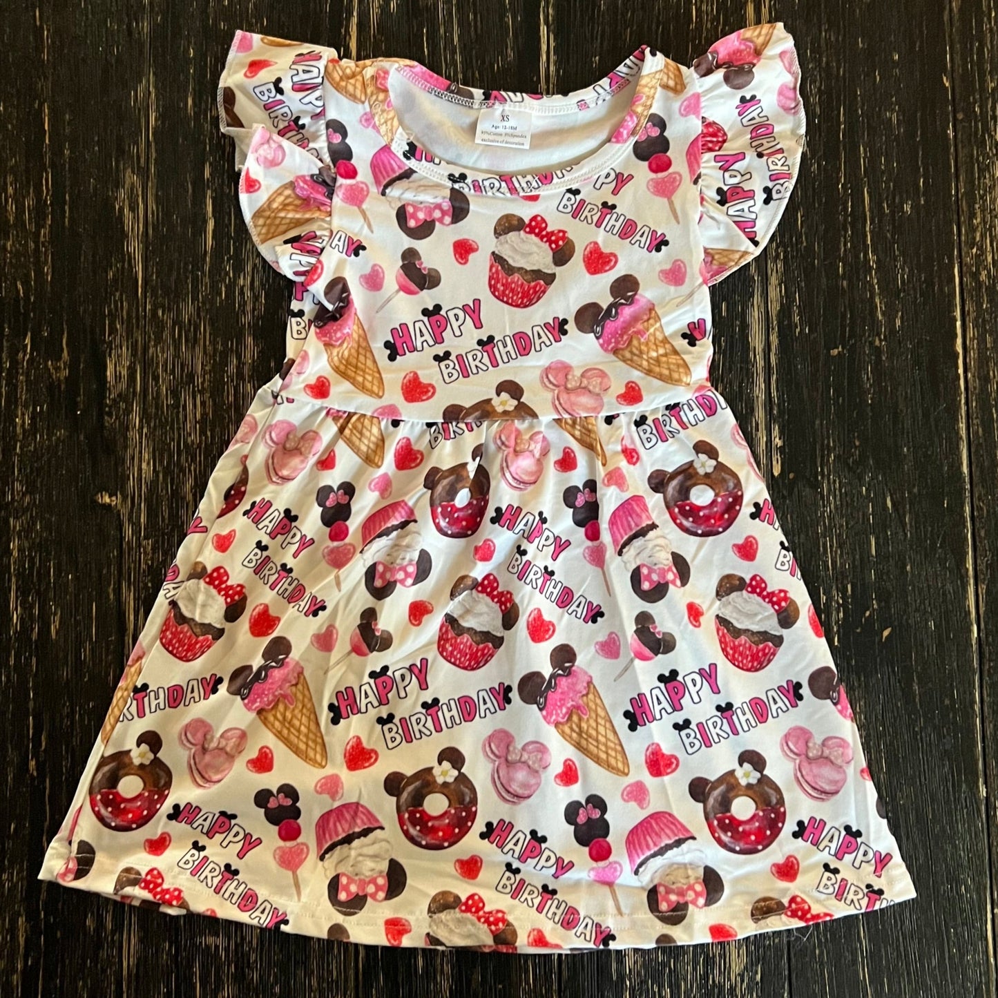 Mouse Happy Birthday dress with flutter sleeve