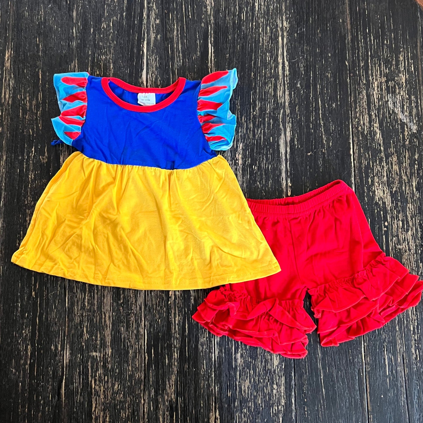 Princess, mouse, and castle inspired embroidered short set