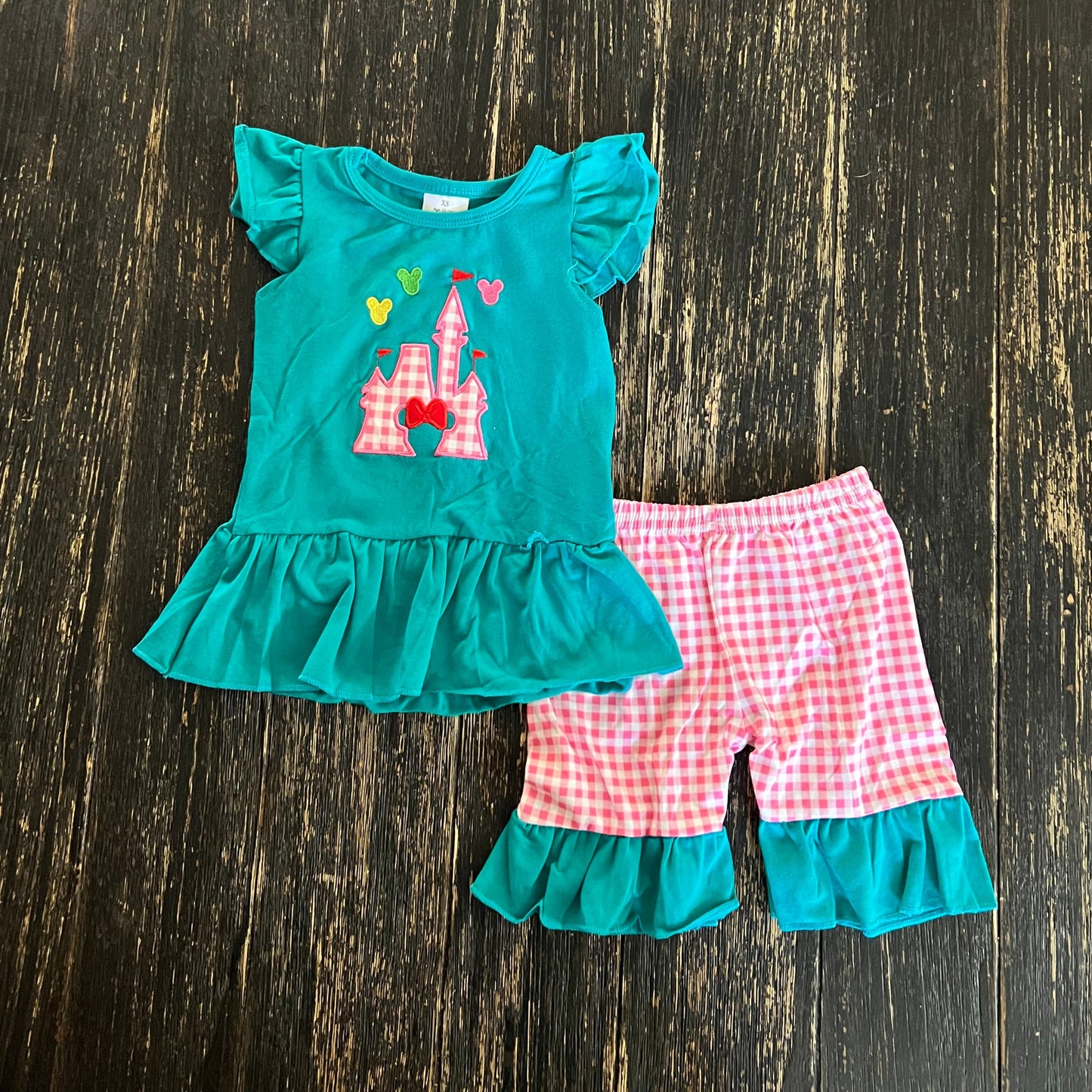 Princess, mouse, and castle inspired embroidered short set