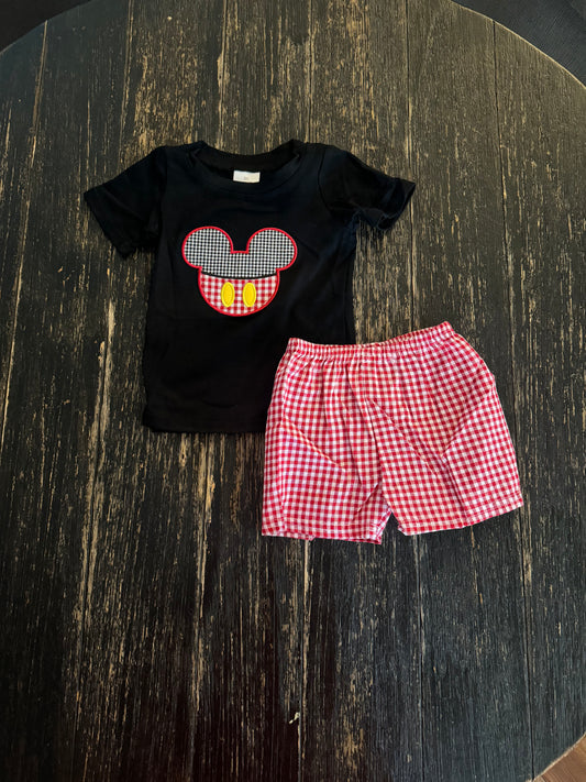 Embroidered mouse boys shorts set