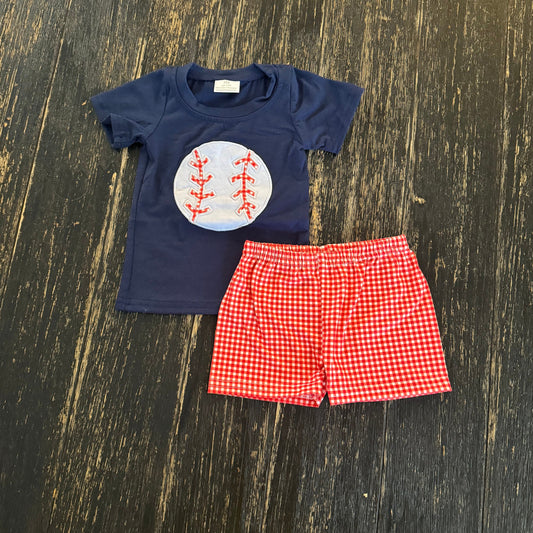 Embroidered baseball boys shorts set