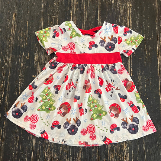 Christmas holiday mouse inspired dress with criss cross back