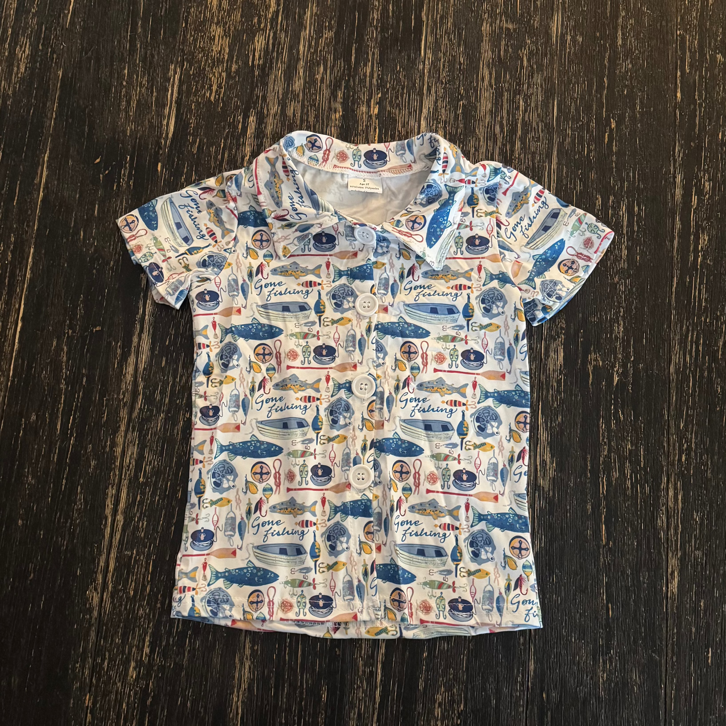 Gone Fishing boys button down shirt