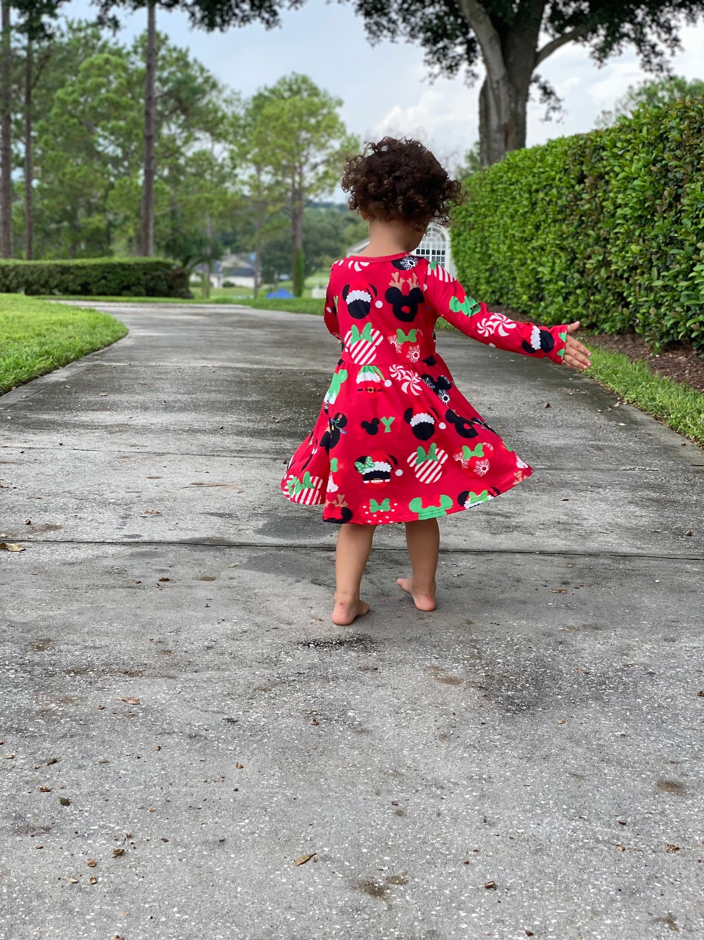 Christmas holiday Mouse inspired red long sleeve dress