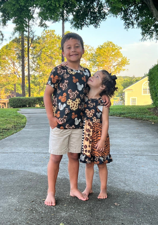 Mouse animal print matching sibling shirt