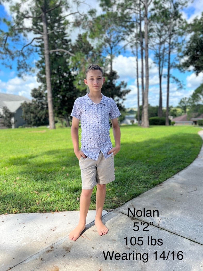 Toy inspired cloud button down boys shirt