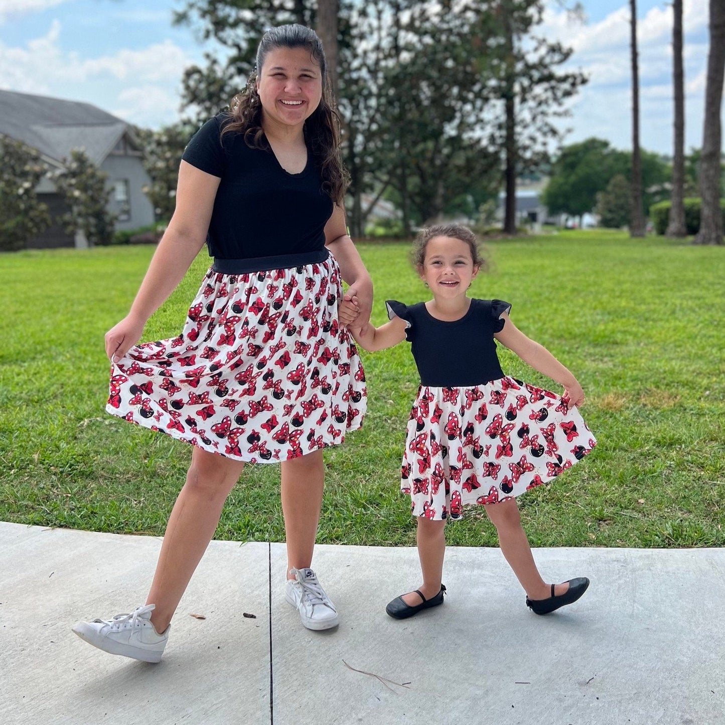 Mouse bow polka dot dress with flutter sleeve