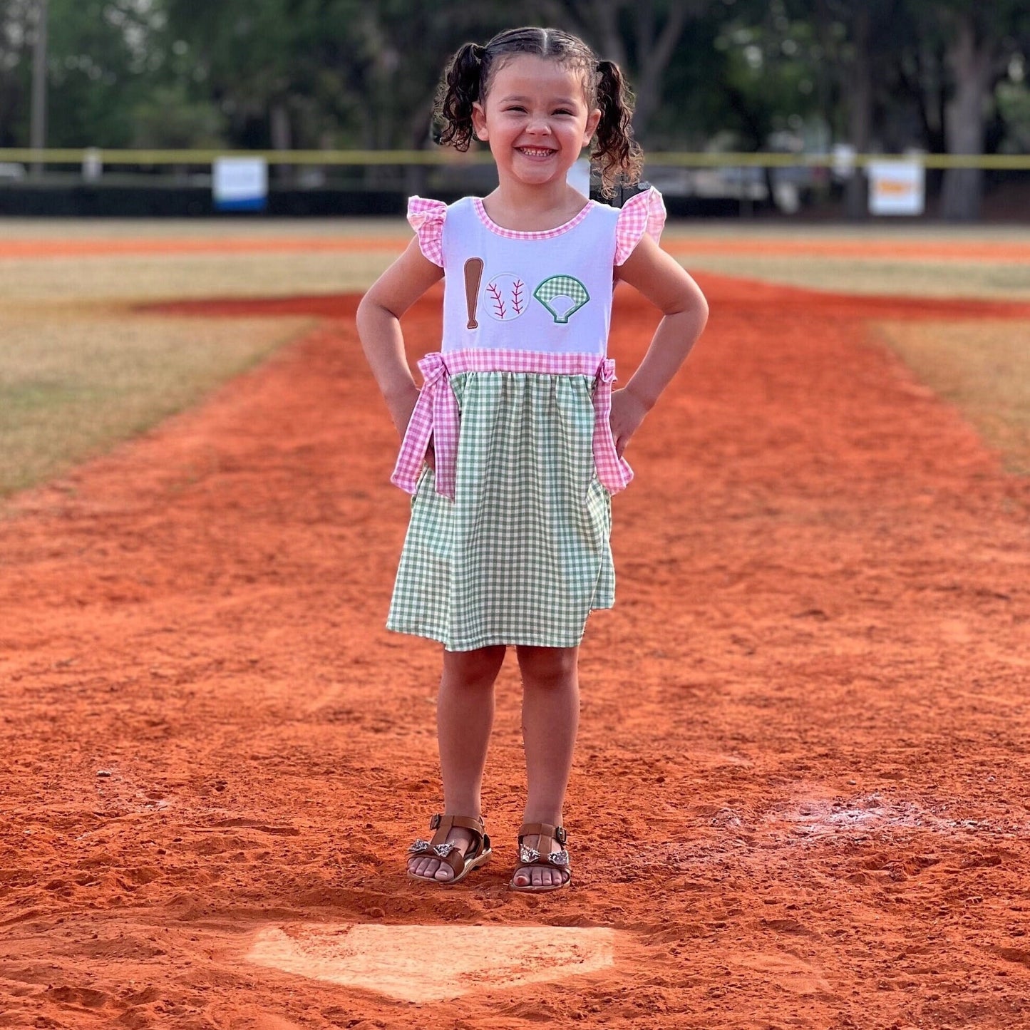 Embroidered baseball dress with bows