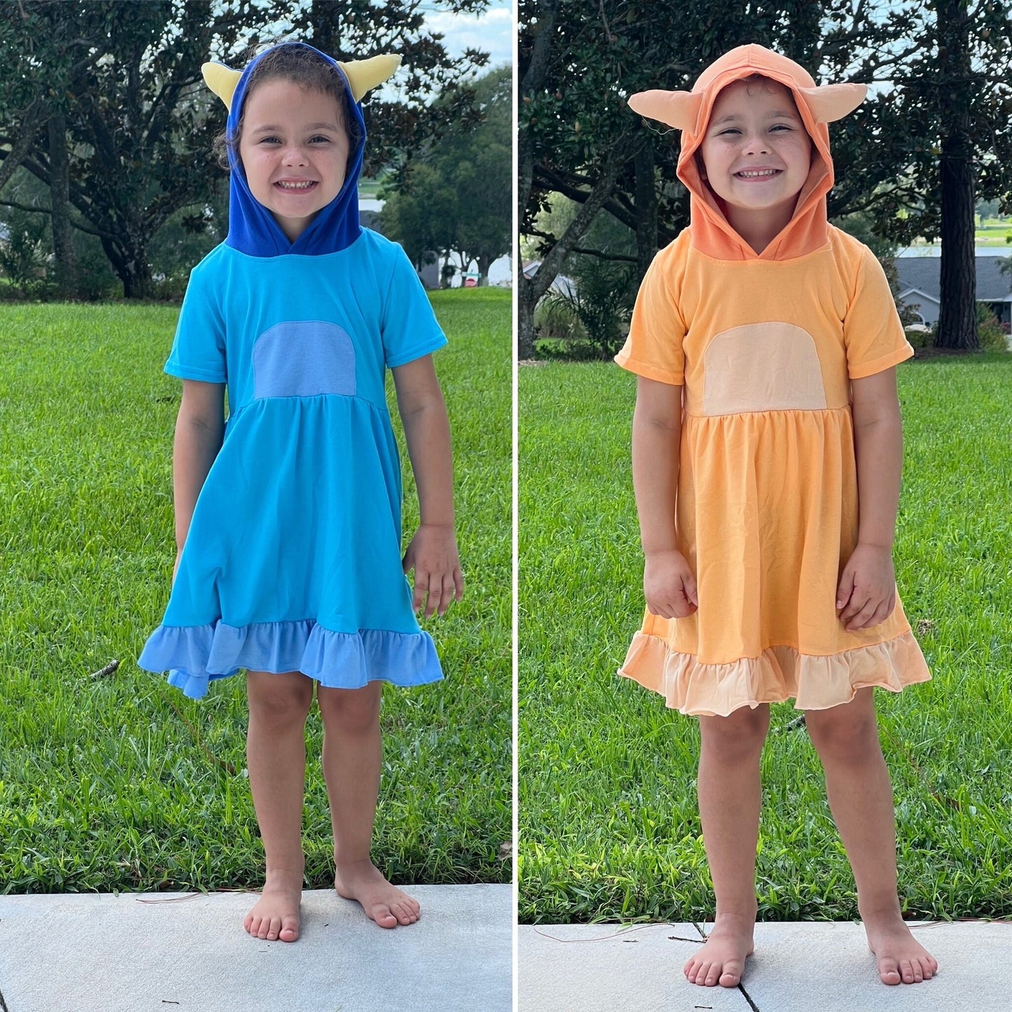 Cartoon blue and orange dog inspired dress