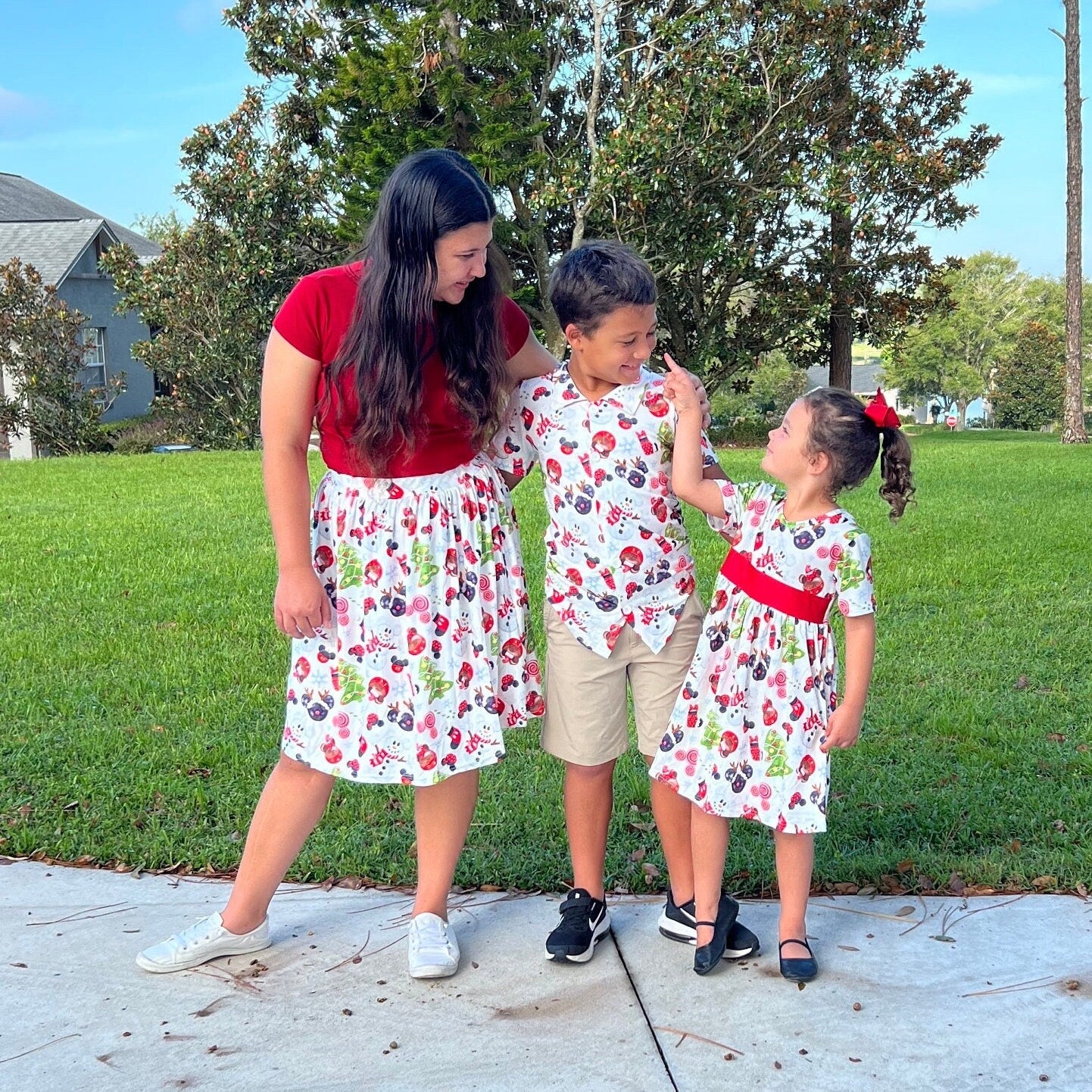 Christmas holiday mouse inspired dress with criss cross back