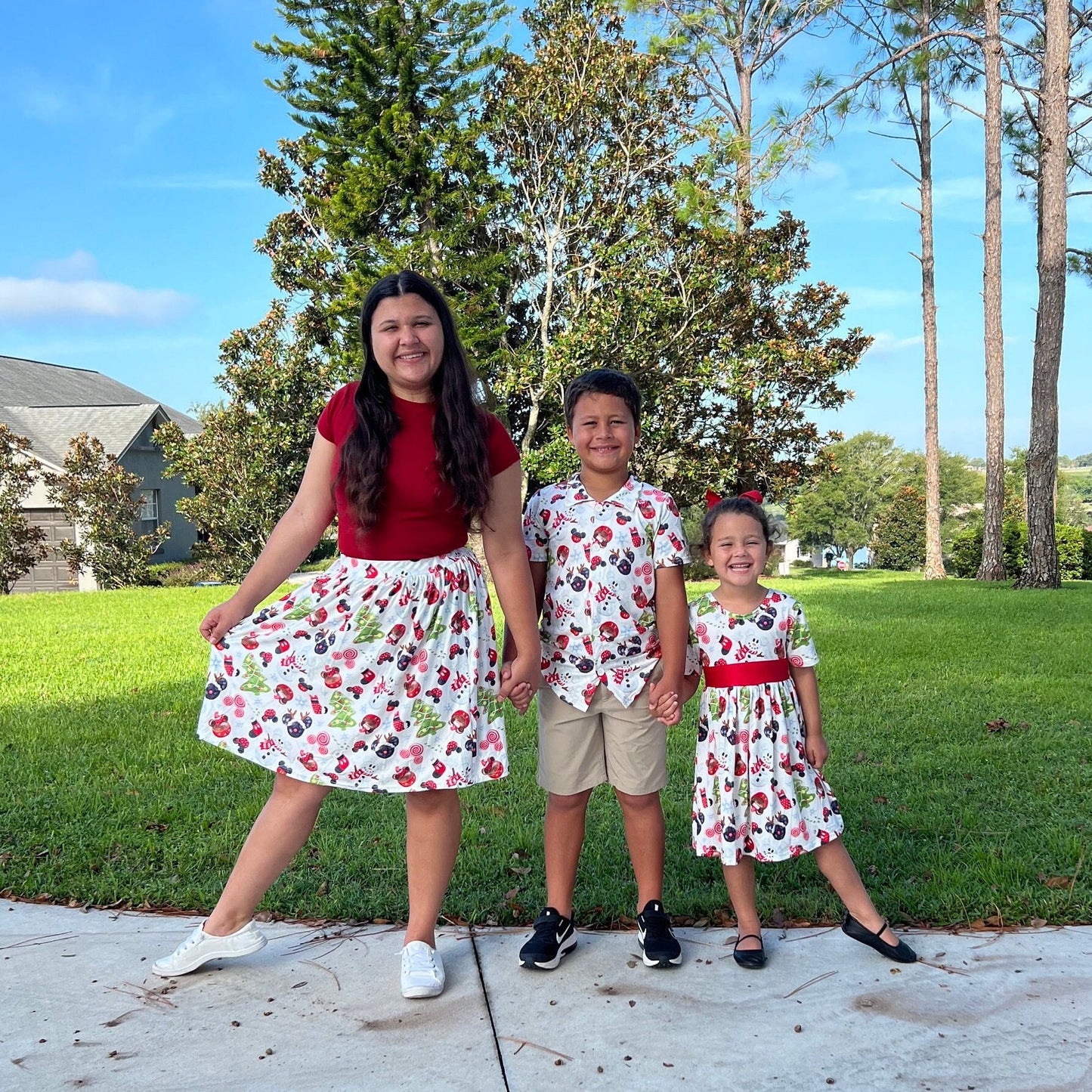 Christmas holiday mouse inspired dress with criss cross back