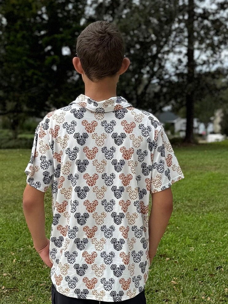 Spaceship inspired theme park men’s button up shirt