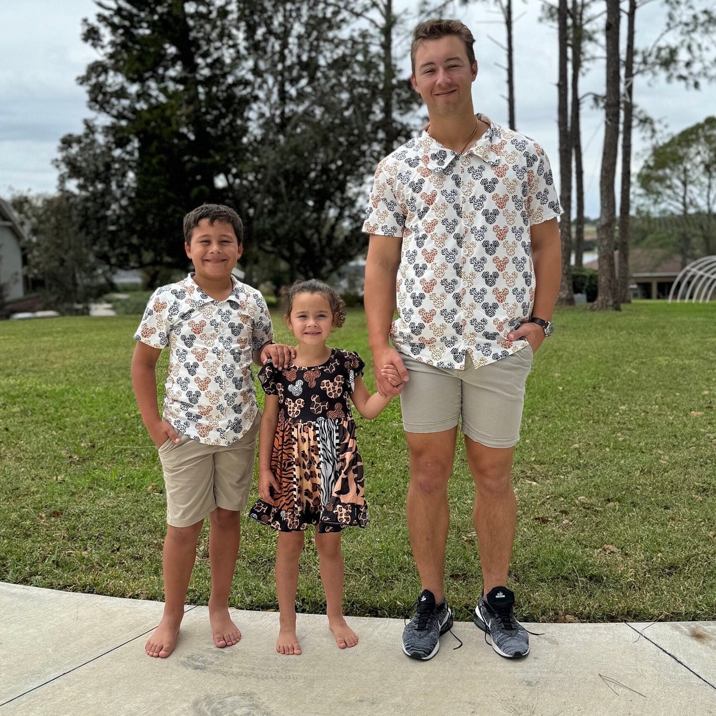 Mouse animal print matching boys button shirt