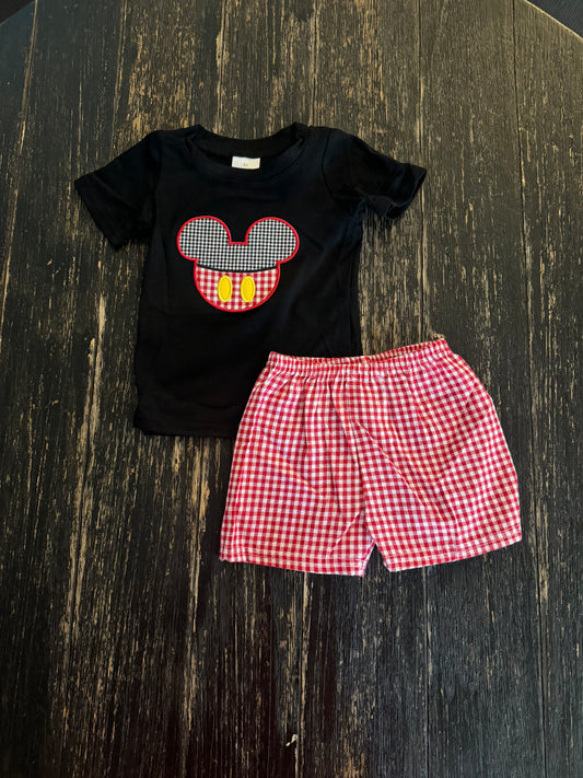 Embroidered mouse boys shorts set