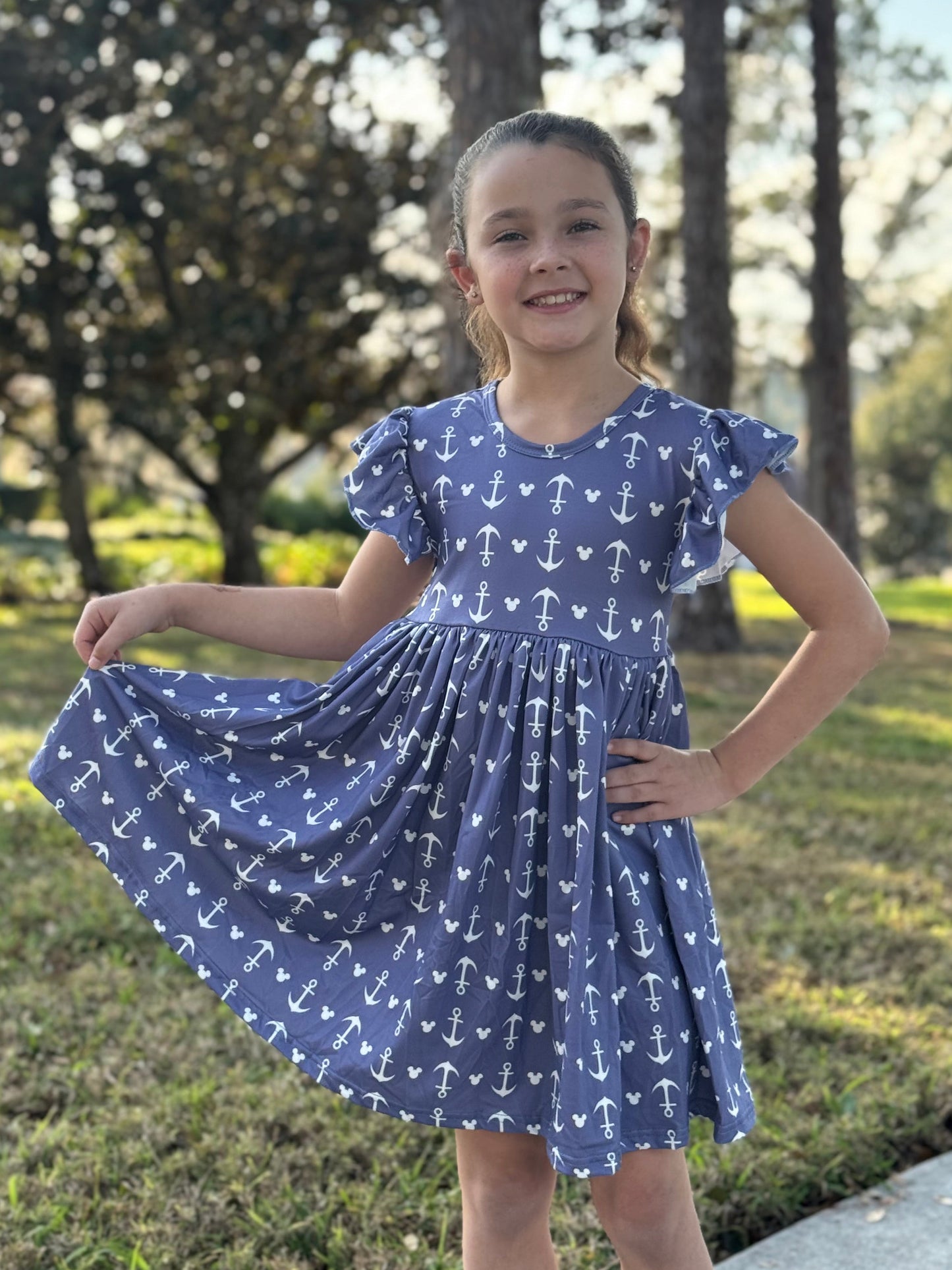 Cruise Anchor Mouse girls twirl dress with flutter sleeve