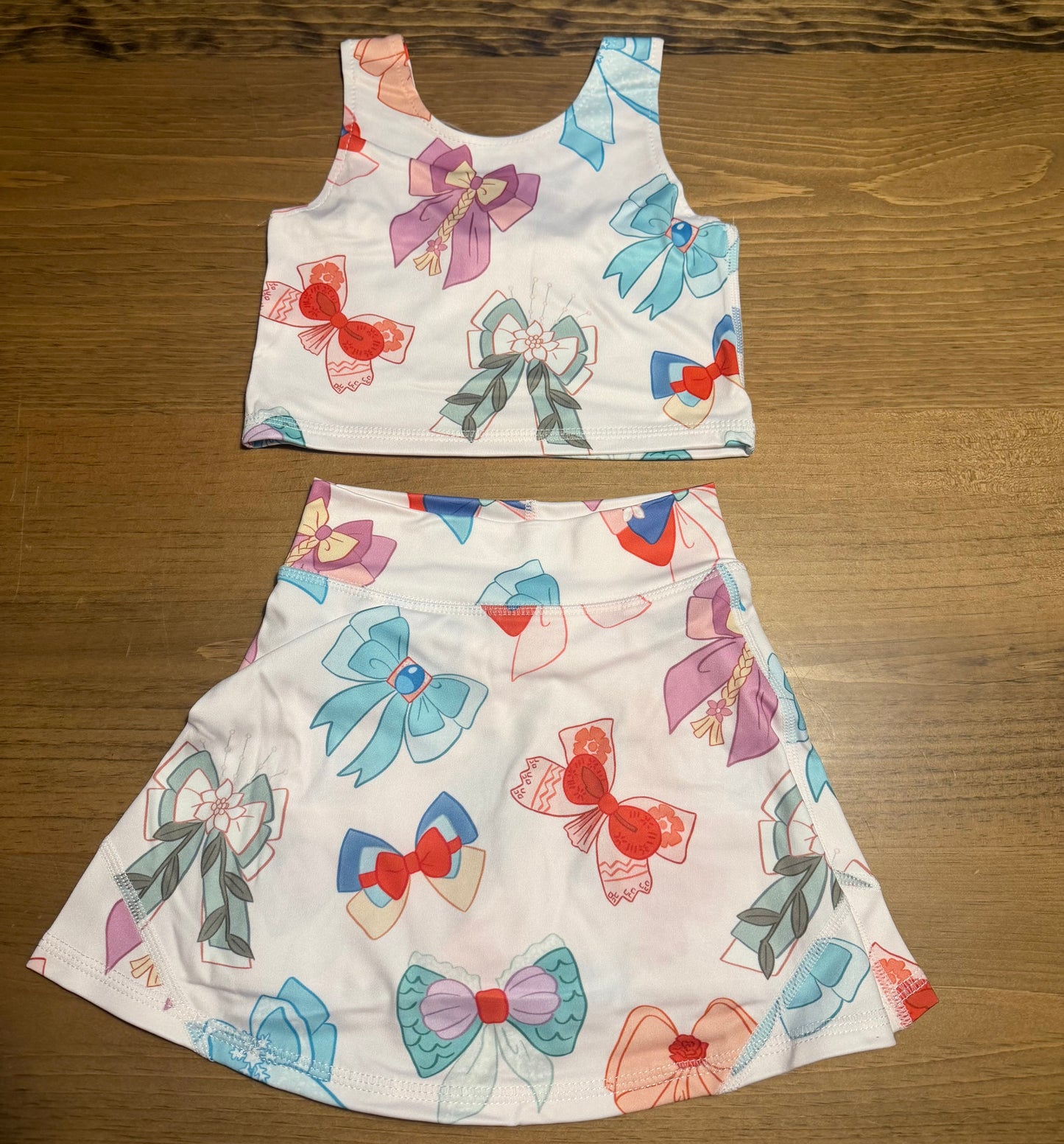 Princess bows two piece active wear skirt with shorts
