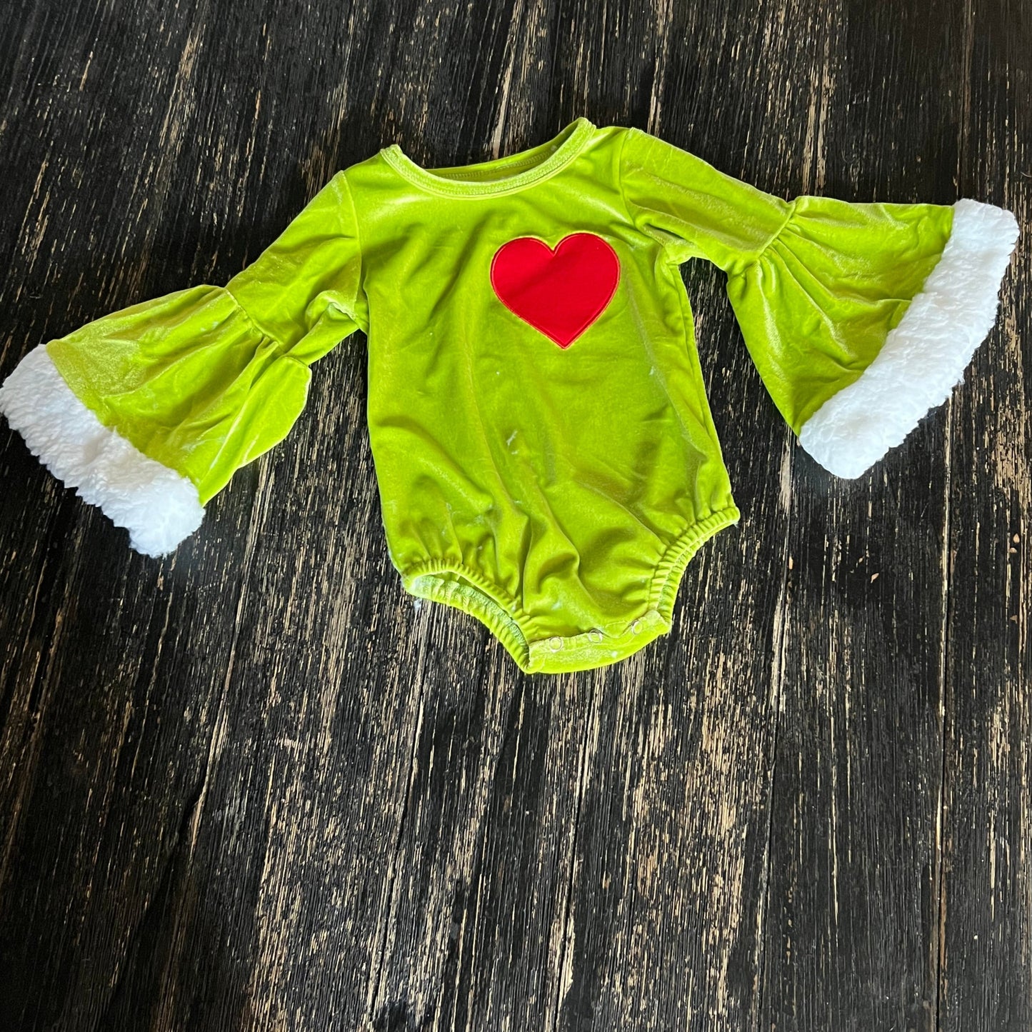 Cranky green The Grouch Who Stole Christmas inspired velvet bodysuit / onesie