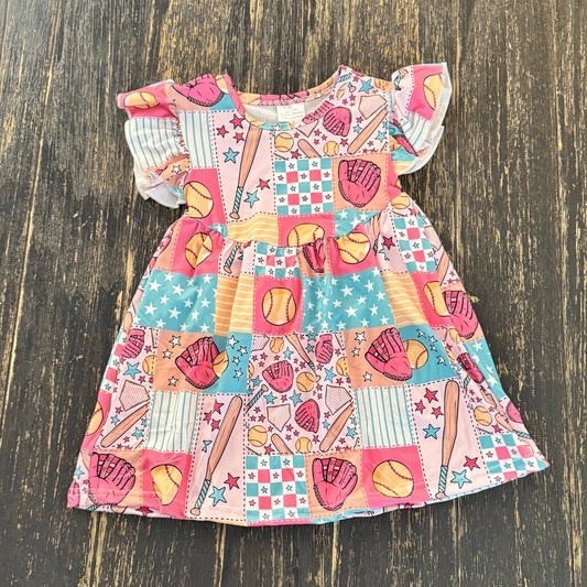Colorful baseball flutter sleeve dress