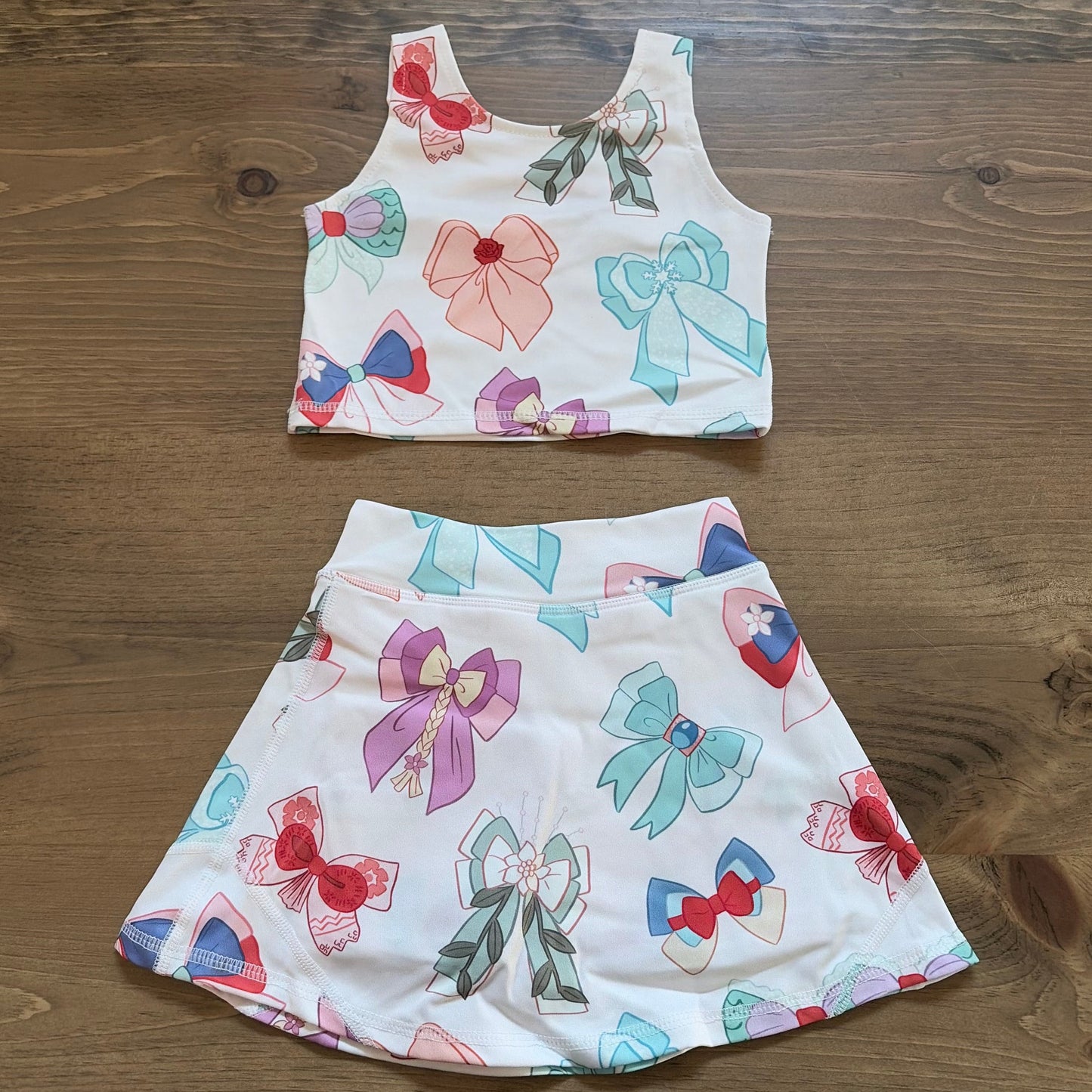 Princess bows two piece active wear skirt with shorts