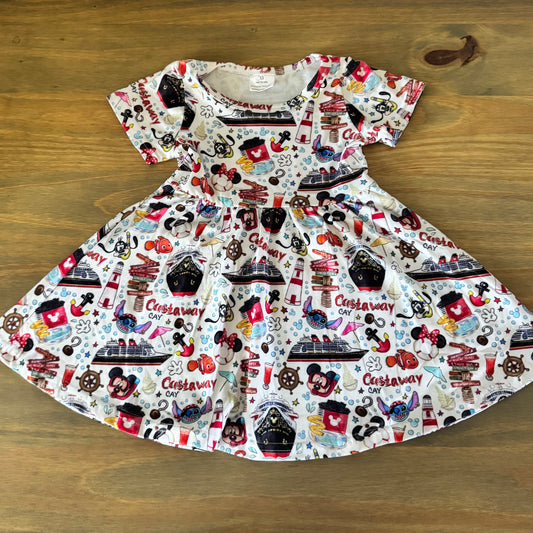 Castaway Cruise Mouse girls twirl dress with flutter sleeve