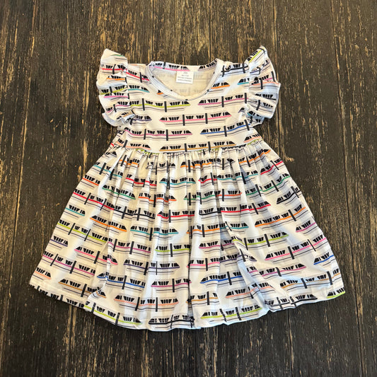 Monorail theme park girls twirl dress with flutter sleeve