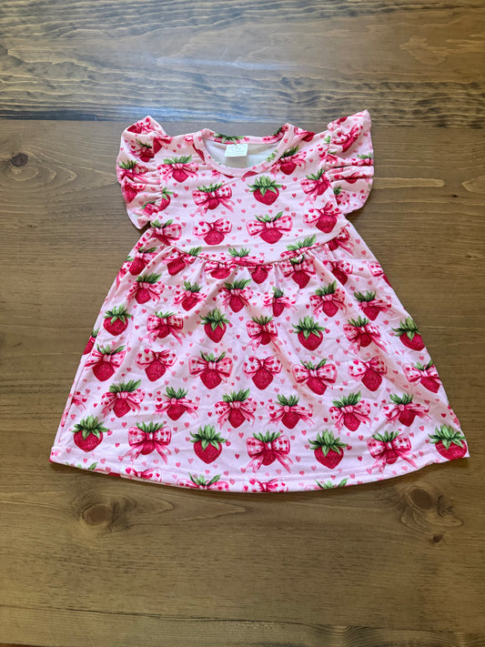 Strawberry flutter sleeve dress