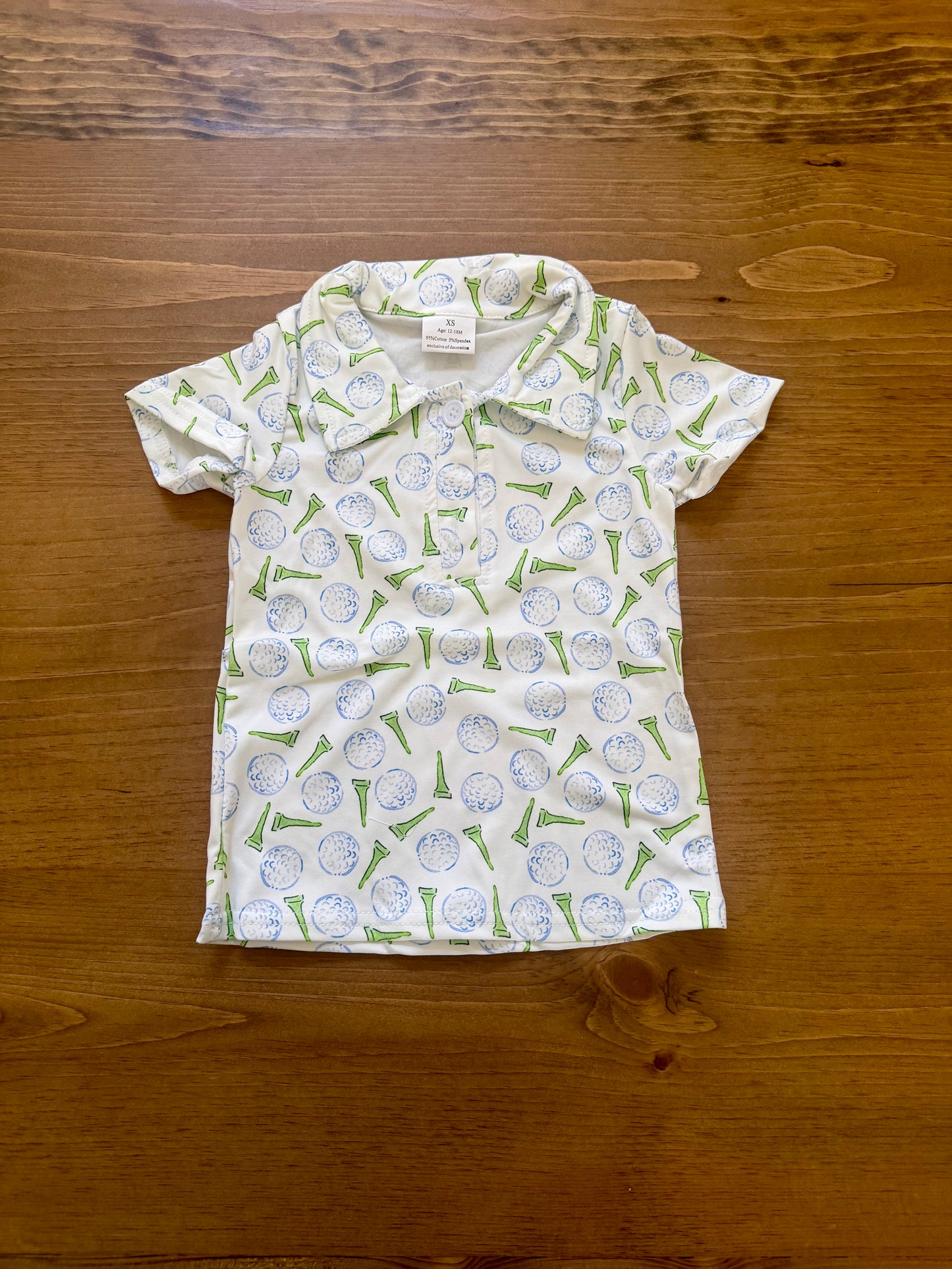 Golf ball and tee boys button shirt