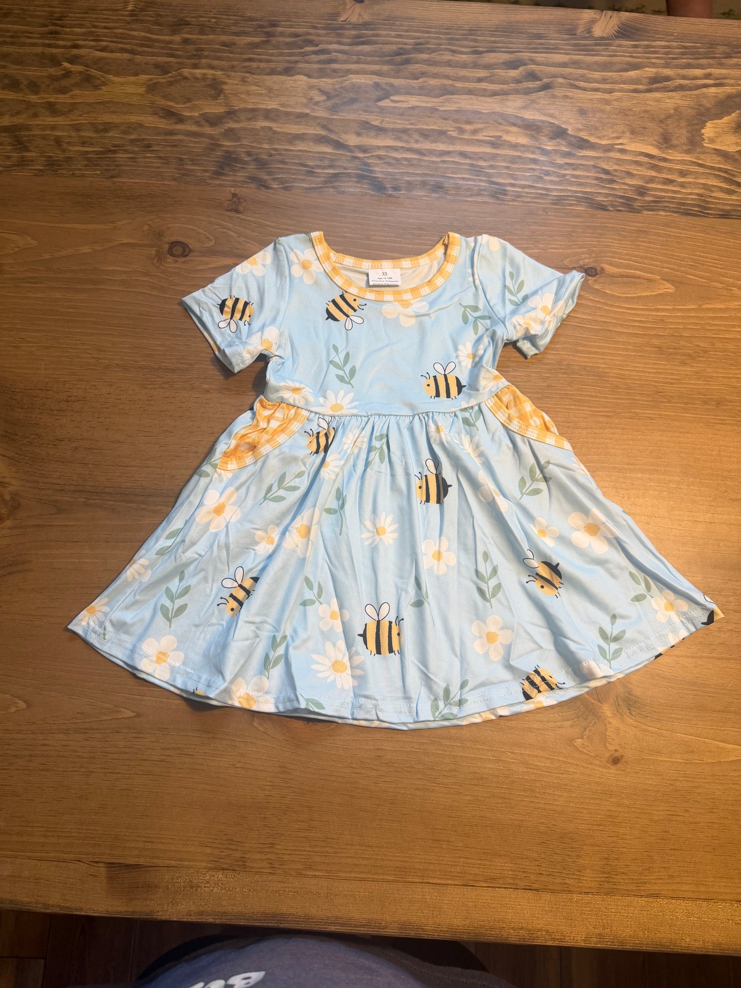 Light blue bee dress with pockets