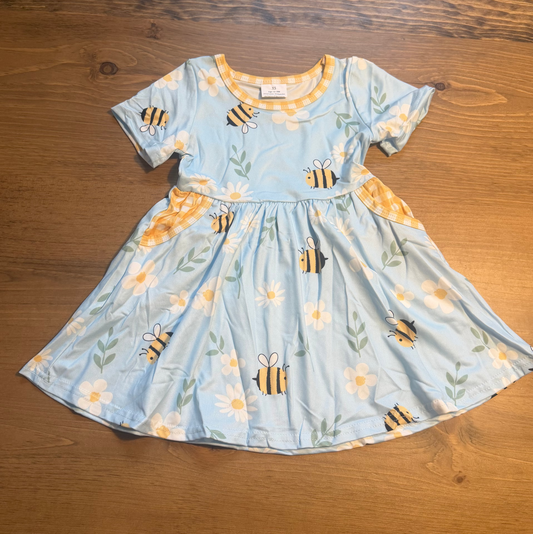 Light blue bee dress with pockets