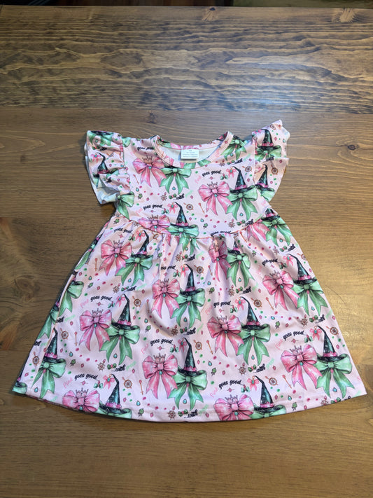 Pink and Green Witch flutter sleeve dress