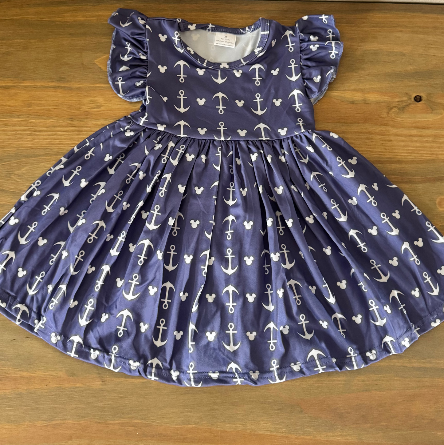 Cruise Anchor Mouse girls twirl dress with flutter sleeve